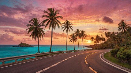 Scenic highway golden sunset casting