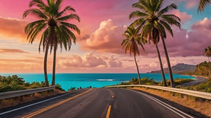 Scenic highway golden sunset casting