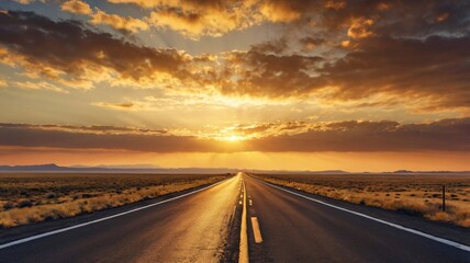 Fototapeta premium Scenic highway golden sunset casting