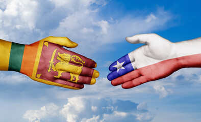 Chile and Sri Lanka country handshaking with flags, consensus concept international co-operation illustration