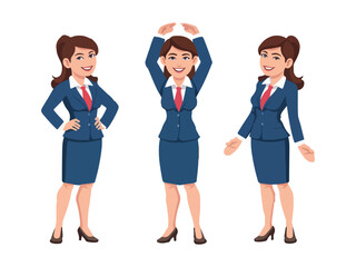 Young business woman standing in different poses. Isolated vector illustration set