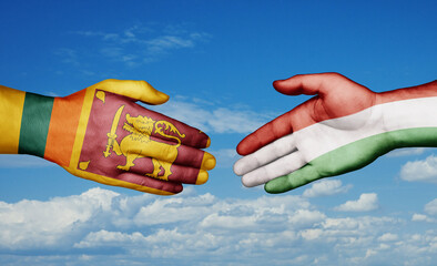 Hungary and Sri Lanka country handshaking with flags, consensus concept international co-operation illustration