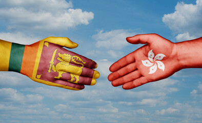 Hong Kong and Sri Lanka country handshaking with flags, consensus concept international co-operation illustration