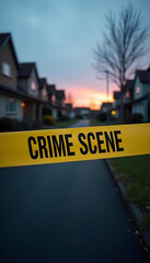 Obraz premium Crime Do Not Cross Tape Yellow Investigation Police Residential Street 