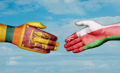 Oman and Sri Lanka country handshaking with flags, consensus concept international co-operation illustration