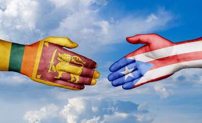 Puerto Rico and Sri Lanka country handshaking with flags, consensus concept international co-operation illustration