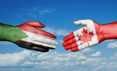 Canada and Sudan country handshaking with flags, consensus concept international co-operation illustration