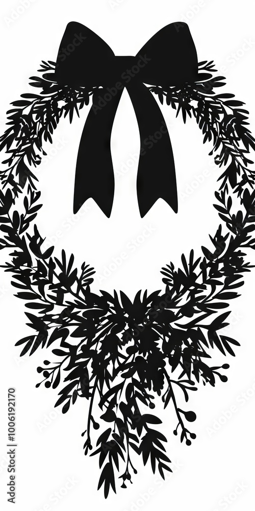 Canvas Prints Silhouette of a Christmas wreath with a bow.