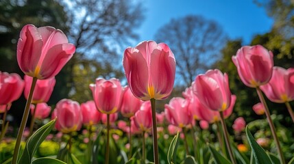Obraz premium Vibrant Pink Tulips in Bloom at Garden Park