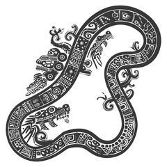 Obraz premium Abstract Black and White Aztec Style Serpent Design