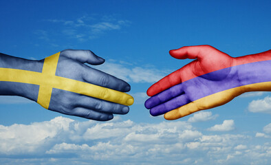 Armenia and Sweden country handshaking with flags, consensus concept international co-operation illustration