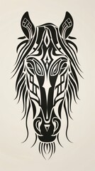 Fototapeta premium Detailed tribal-style zebra head illustration in black and white, perfect for tattoos, prints, and artistic projects.