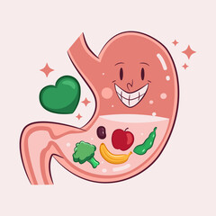 A cute, smiling  stomach, perfect for teaching kids about health.