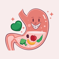 A cute, smiling cartoon stomach, perfect for teaching kids about health.