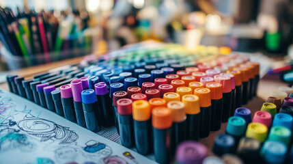 Obraz premium A table with many different colored markers