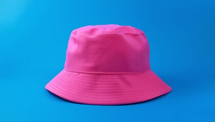 Fototapeta premium Pink Bucket Hat on Blue Background