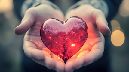 Obraz premium healing emotions hands holding a heart soft focus natural light