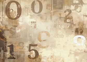 Beige and Gray Aged Distressed Paper Texture with Numbers