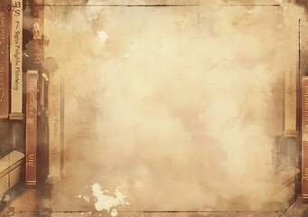 Brown and Gray Aged Distressed Paper Texture with Books