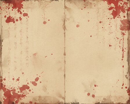 Old Two-Page Document with Red Splash and Vintage Writing