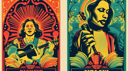 Obraz premium Colorful illustrations of musicians with artistic flair.