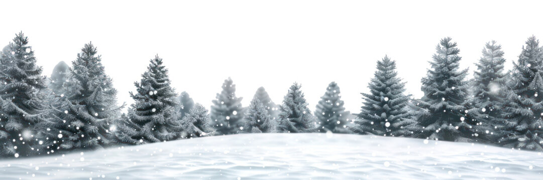 PNG A snowy landscape with many pine trees covered in snow background outdoors scenery.