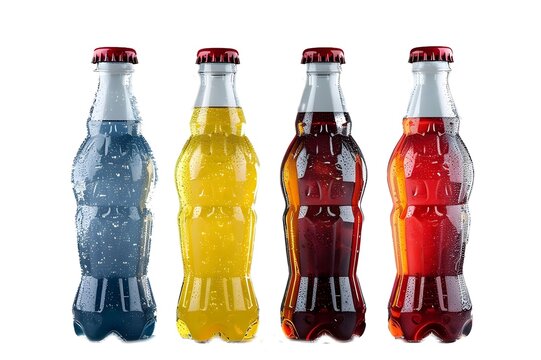 Bottles with a robot pattern on the glass, in a product photography style with studio lighting