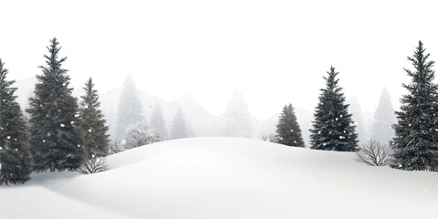 Fototapeta premium PNG A snowy landscape with pine trees covered in snow background scenery winter.