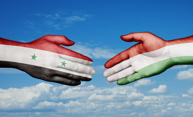 Hungary and Syrian country handshaking with flags, consensus concept international co-operation illustration