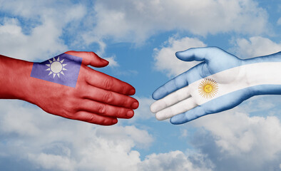 Argentina and Taiwan country handshaking with flags, consensus concept international co-operation illustration