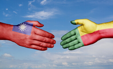 Benin and Taiwan country handshaking with flags, consensus concept international co-operation illustration