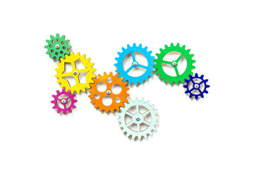 Colorful gears are connected together as a symbol of teamwork and business automation