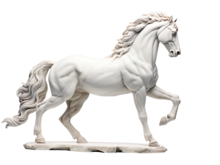 Ancient roman marble statue of white horse isolated on transparent background