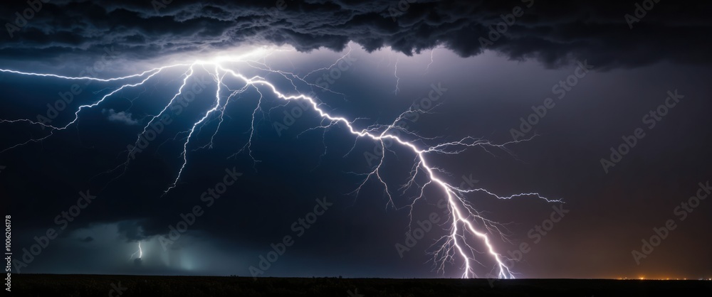 Wall mural dramatic lightning strikes against dark storm clouds showcasing the power and beauty of nature durin