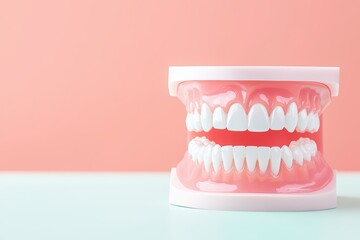 Obraz premium Dental model showcasing detailed human teeth against a pink background.