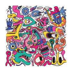 Obraz premium Monster Hand Drawn Doodle Vector Design
