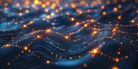 Naklejka premium abstract blue and gold background with glowing lights