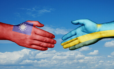 Republic of Rwanda and Taiwan country handshaking with flags, consensus concept international co-operation illustration