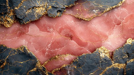 A soft pastel red marble background with intricate golden veins flowing through, offering a peaceful and luxurious vibe