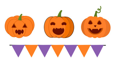 Halloween pumpkin ghost and flag icon sign isolated on white background vector.