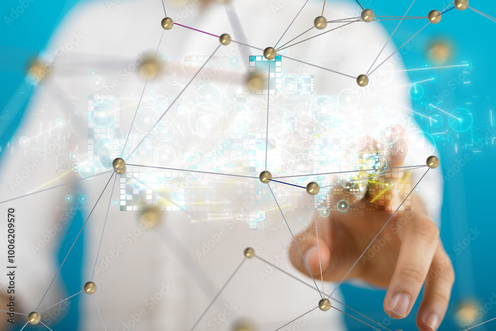 Aufkleber neural network 3d illustration. big data and cybersecurity
