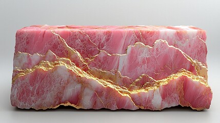 A soft, pastel red marble slab with thin golden veins flowing through, evoking a sense of calm and sophistication