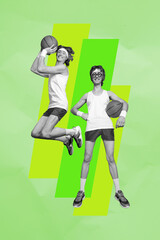 Composite trend artwork sketch image photo collage of sport game play match basketball young guy...