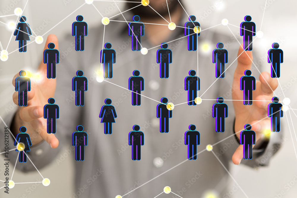 Poster touching global network and data customer connection