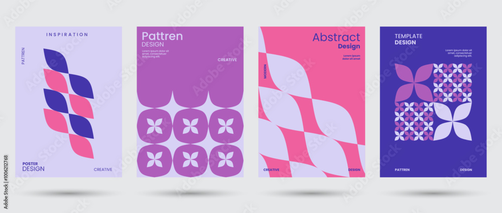 Poster abstract collection of geometric shapes backgrounds. brutal contemporary circle oval wave patterns. 