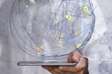 Global network. Blockchain. 3D illustration. Neural networks and artificial intelligence. Abstract