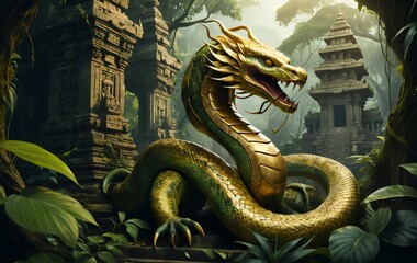 Obraz premium Mythological Creatures: Legendary Beasts and Fantasy Icons An enchanting collection of mythological creatures from various cultures, featuring legendary beasts like dragons, phoenixes, unicorns, etc..