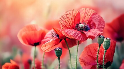 Obraz premium Vibrant Red Poppy Flowers in Natural Setting