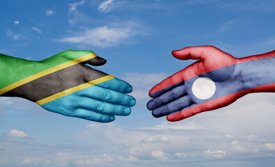 Laos and Tanzania country handshaking with flags, consensus concept international co-operation illustration