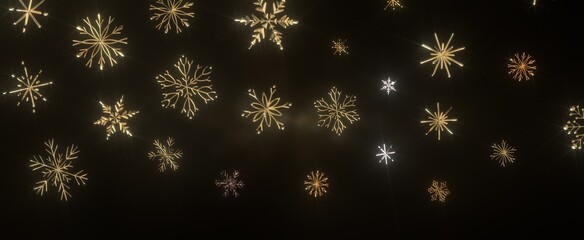 Falling snow at night. Bokeh lights